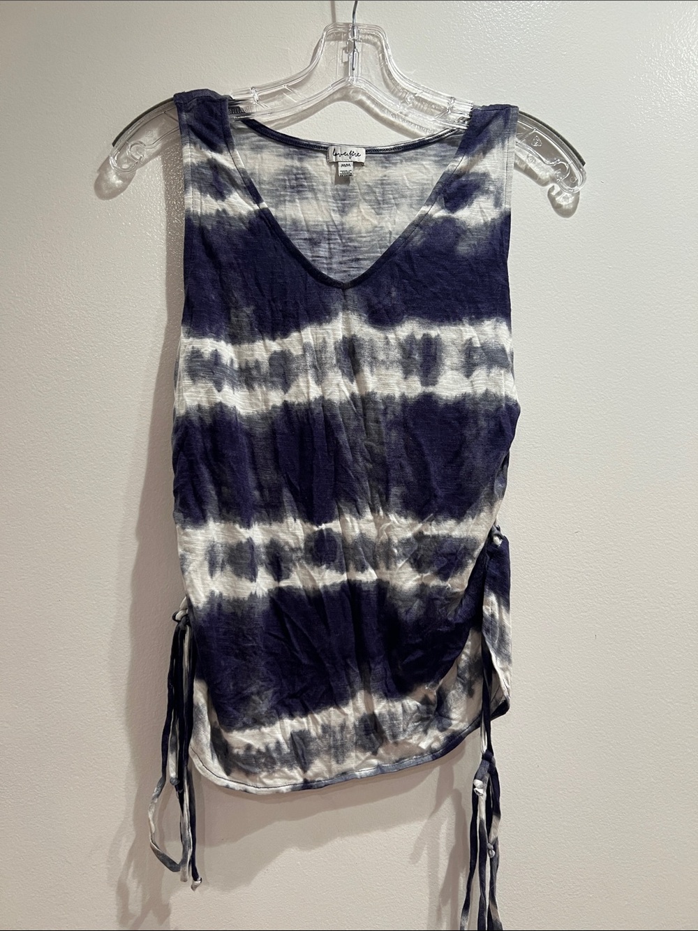 Aqua Navy & White Tie-Dye V-Neck Tank with Side Ties